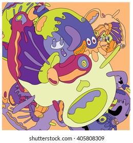 Vector colorful abstract cute monster illustration