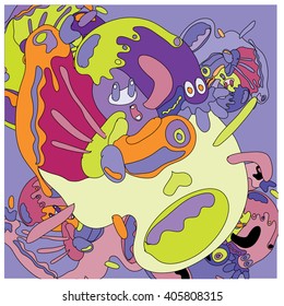 Vector colorful abstract cute monster illustration