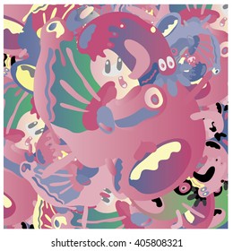 Vector colorful abstract cute monster illustration