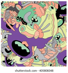 Vector colorful abstract cute monster illustration