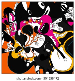 Vector colorful abstract cute monster illustration. background for poster design template.