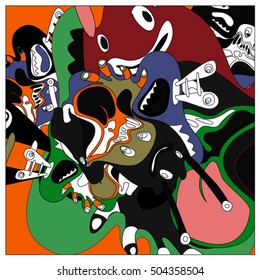Vector colorful abstract cute monster illustration. background for poster design template.