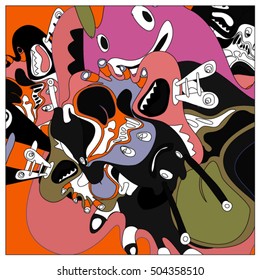 Vector colorful abstract cute monster illustration. background for poster design template.