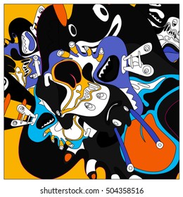 Vector colorful abstract cute monster illustration. background for poster design template.