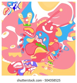 Vector colorful abstract cute monster illustration. background for poster design template.