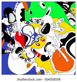 Vector colorful abstract cute monster illustration. background for poster design template.