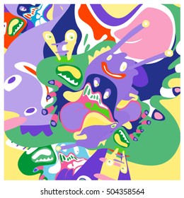 Vector colorful abstract cute monster illustration. background for poster design template.