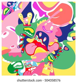 Vector colorful abstract cute monster illustration. background for poster design template.