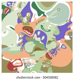 Vector colorful abstract cute monster illustration. background for poster design template.