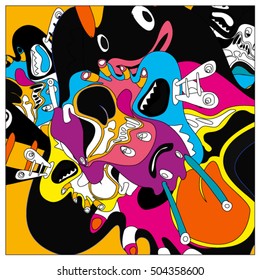 Vector colorful abstract cute monster illustration. background for poster design template.