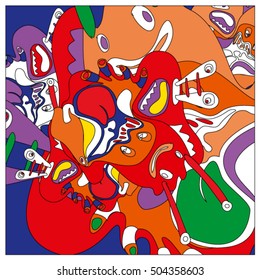 Vector colorful abstract cute monster illustration. background for poster design template.