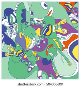Vector colorful abstract cute monster illustration. background for poster design template.