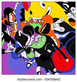 Vector colorful abstract cute monster illustration. background for poster design template.