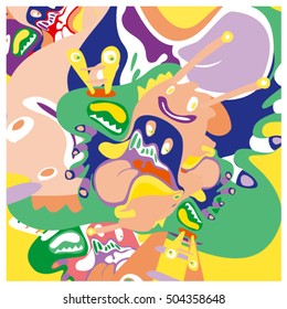 Vector colorful abstract cute monster illustration. background for poster design template.