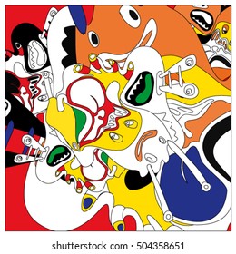 Vector colorful abstract cute monster illustration. background for poster design template.