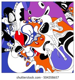 Vector colorful abstract cute monster illustration. background for poster design template.