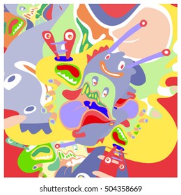 Vector colorful abstract cute monster illustration. background for poster design template.