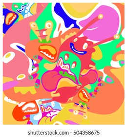 Vector colorful abstract cute monster illustration. background for poster design template.