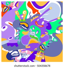 Vector colorful abstract cute monster illustration. background for poster design template.