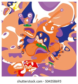 Vector colorful abstract cute monster illustration. background for poster design template.