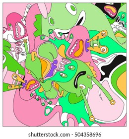 Vector colorful abstract cute monster illustration. background for poster design template.