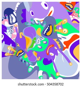 Vector colorful abstract cute monster illustration. background for poster design template.