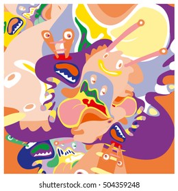 Vector colorful abstract cute monster illustration. Background for poster design template.