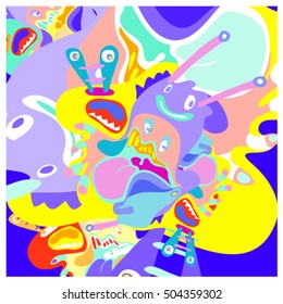 Vector colorful abstract cute monster illustration. Background for poster design template.