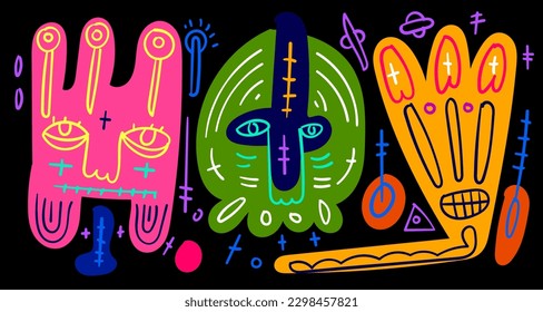 Vector colorful abstract doodle art illustration animal and human for summer