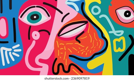 Vector colorful abstract doodle art illustration human for summer