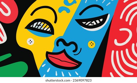 Vector colorful abstract doodle art illustration human for summer