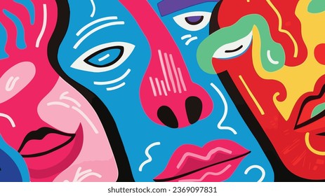 Vector colorful abstract doodle art illustration human for summer