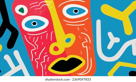 Vector colorful abstract doodle art illustration human for summer
