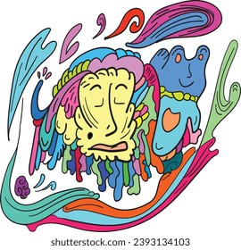Vector colorful abstract doodle art illustration animal and human for summer