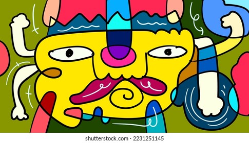 Vector colorful abstract doodle hand drawn monster and animal illustration for digital banner designs 2023