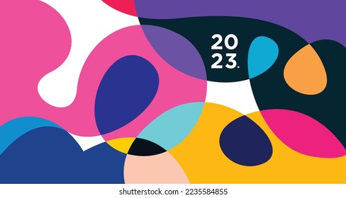 Vector colorful abstract fluid and geometric background for new year 2023