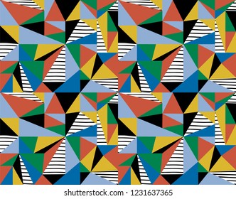 Vector colorful abstract geometric seamless pattern background. Perfect for fabric, textiles, wallpaper, print on demand and stationery.