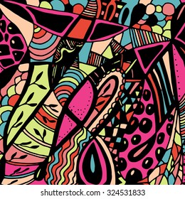 Vector colorful abstract hand-drawn texture.  Ethnic, floral, retro, doodle, vector design element.  Doodle vector background. Greeting card design