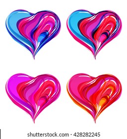 Vector colorful abstract hearts, set heart color