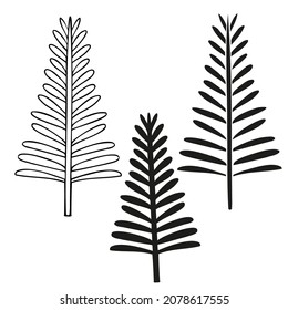 Vector colorful abstract isolated set design illustration with decorative tree branches, black and white. Perfect for decorations, stickers, cards, postcards, banners, posters