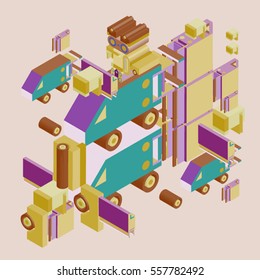 Vector colorful abstract isometric construction, vector polygonal shape. Template for poster design and background or fabric print.