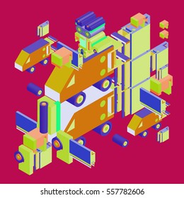 Vector colorful abstract isometric construction, vector polygonal shape. Template for poster design and background or fabric print.