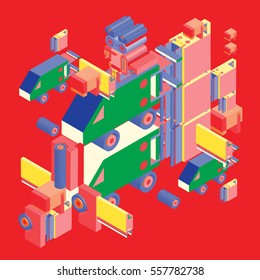 Vector colorful abstract isometric construction, vector polygonal shape. Template for poster design and background or fabric print.