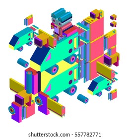 Vector colorful abstract isometric construction, vector polygonal shape. Template for poster design and background or fabric print.