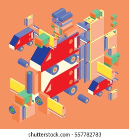 Vector colorful abstract isometric construction, vector polygonal shape. Template for poster design and background or fabric print.