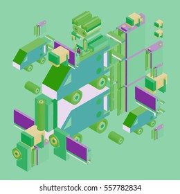 Vector colorful abstract isometric construction, vector polygonal shape. Template for poster design and background or fabric print.