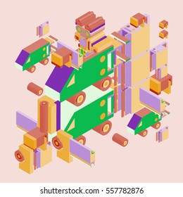 Vector colorful abstract isometric construction, vector polygonal shape. Template for poster design and background or fabric print.
