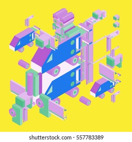 Vector colorful abstract isometric construction, vector polygonal shape. Template for poster design and background or fabric print.