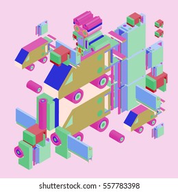 Vector colorful abstract isometric construction, vector polygonal shape. Template for poster design and background or fabric print.