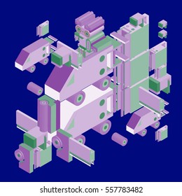 Vector colorful abstract isometric construction, vector polygonal shape. Template for poster design and background or fabric print.